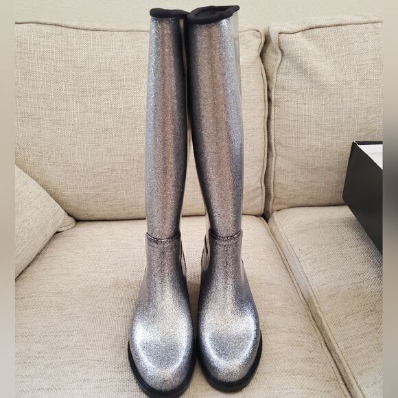 NEW! Melissa Thermal Seasonal Rainboot - size 6 in Silver Glitter - Picture 14 of 14